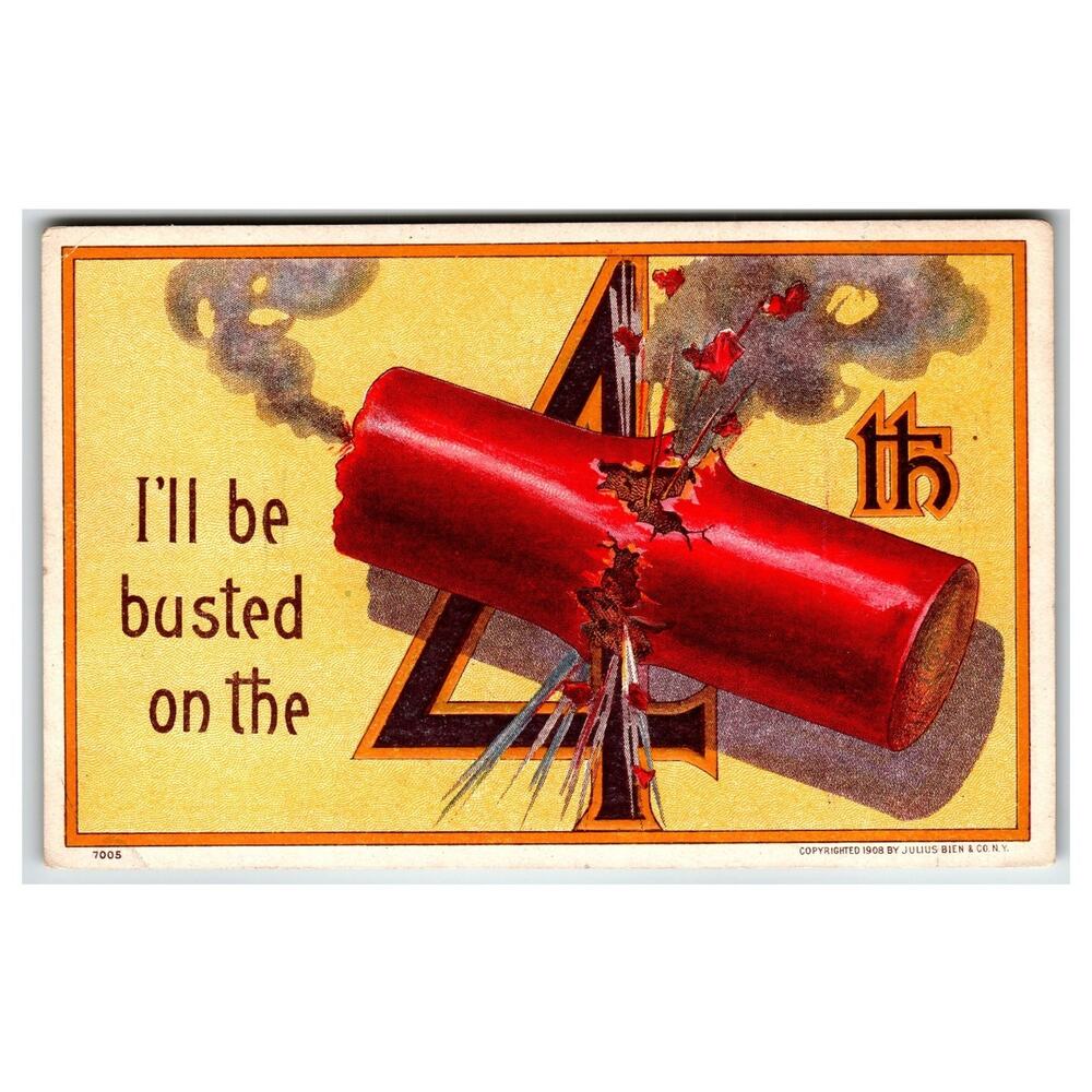 1908 4th of July Firecracker Postcard Julius Bien & Co. NY Patriotic
